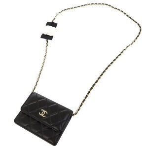 Chanel Matelasse Camellia lambskin black wallet gold chain Coco Mark rion